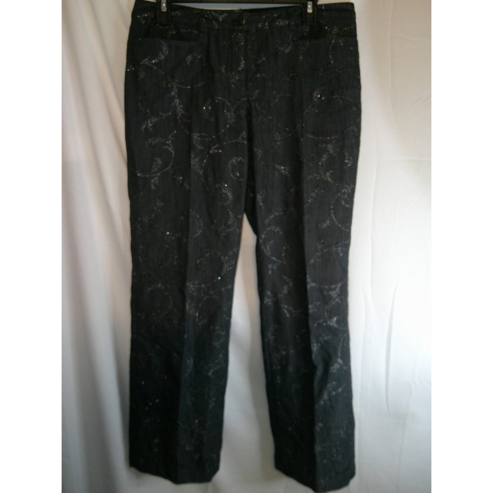 Black Embellished Pants Sparkle Evening Party Career Trousers Size 8‎